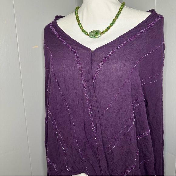 Chloe Oliver Purple Beaded Long Sleeve Blouse Size S - Picture 3 of 8